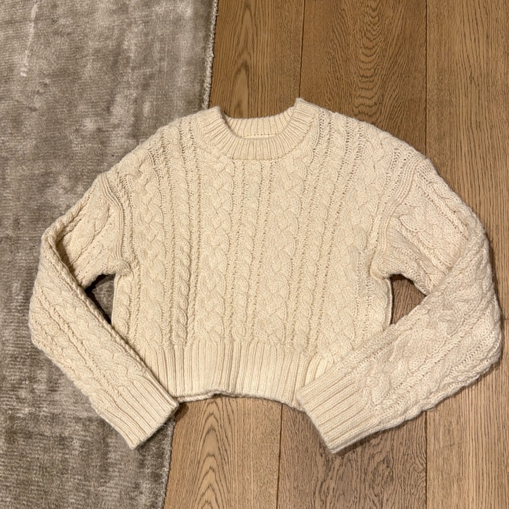 Zara Girls Knitted Off White Cropped Sweater
